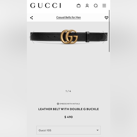 Gucci LEATHER BELT WITH DOUBLE G BUCKLE - Picture 8 of 8